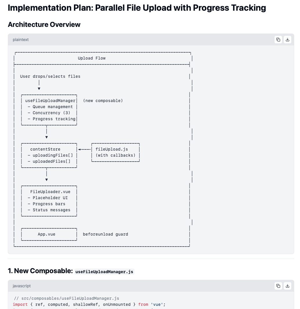 Claude Opus providing an implementation plan
