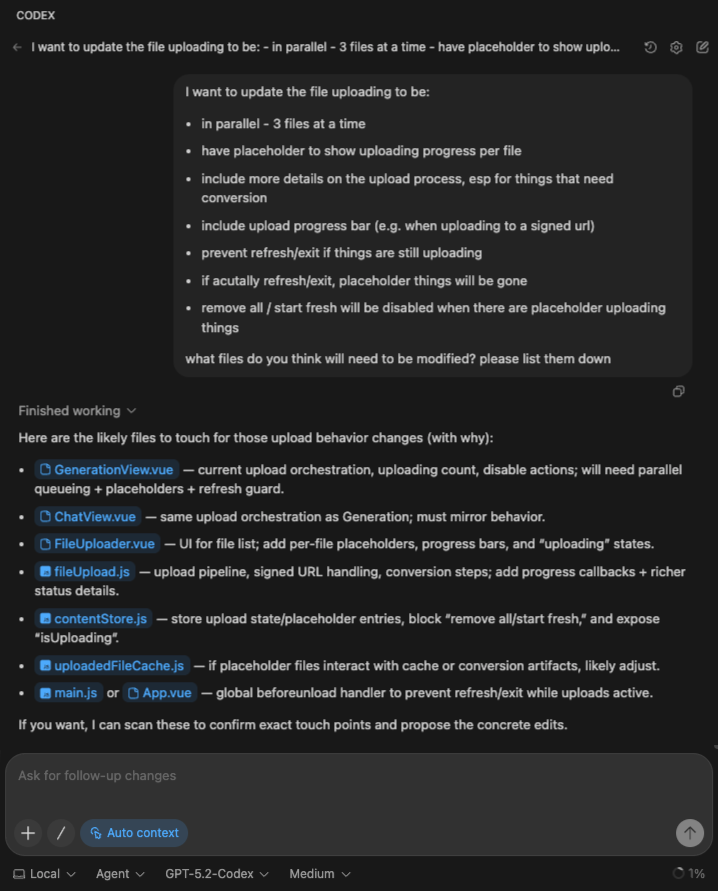Codex IDE tool identifying relevant files