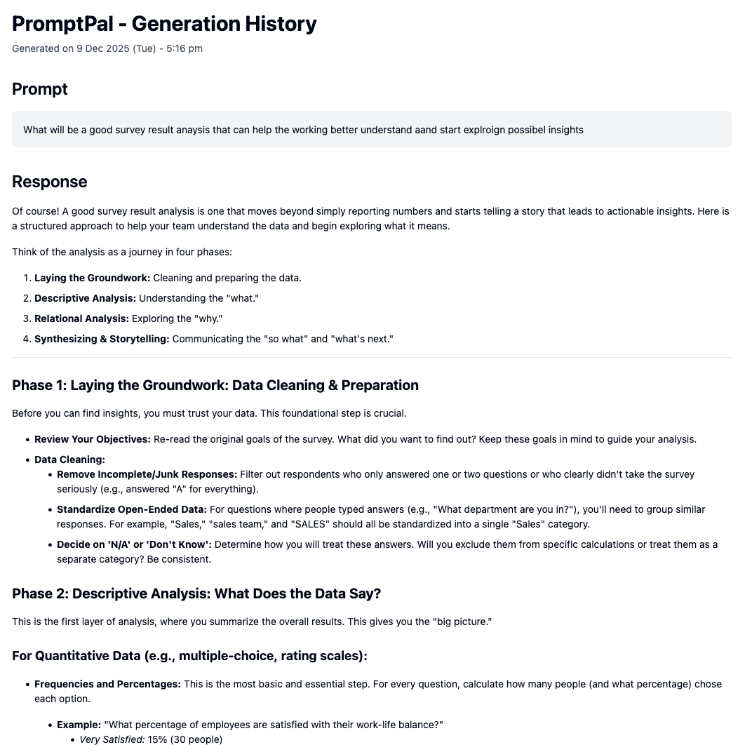 Asking Gemini for a survey report structure